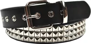 Mens Womens Studded Belt 3 Row Pyramid Conical Studs S M L XL XXL 28 - 60 Waist - Picture 1 of 17