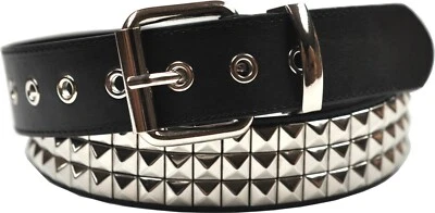 Mens Womens Studded Belt 3 Row Pyramid Conical Studs S M L XL XXL 28 - 60 Waist - Image 1 of 4