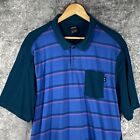 Oakley Polo Shirt Mens XXL/2XL Blue Stripe Pocket Logo Contrasting Collar Button