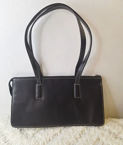 DONALD J PLINER Black Leather Baguette Shoulder Bag Double Handles Zip Old Money - Picture 1 of 12