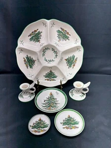 Spode "CHRISTMAS TREE" England ~ 6 Piece Serving Set: Divided Serving Dish, ++ - Picture 1 of 8