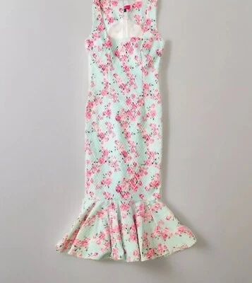 Gorgeous Blue Pink Floral Print Mermaid Dress Size S - Image 1 of 4