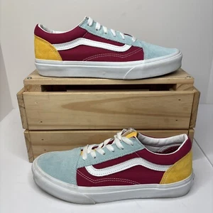Vans Off The Wall Sneakers Juniors Size 7 Womens 8.5 Blue Yellow Red Suede Shoes - Picture 1 of 8