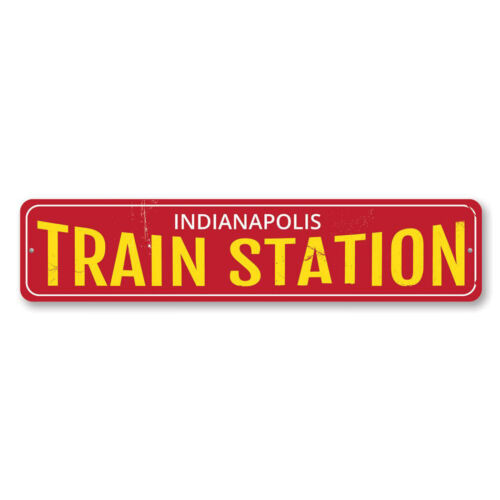 Znak dworca kolejowego miejskiego, spersonalizowana lokalizacja dworca kolejowego aluminiowy metalowy znak