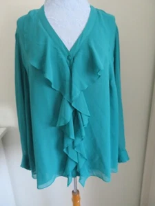 GREEN CHIFFON RUFFLE FRONT BLOUSE/TOP BY ANN HARVEY SZ 24 - Picture 1 of 12