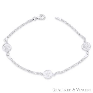 Bracciale catena Italia maglia bismark 8mm ciondolo angelo e 2mm in argento sterling .925 - Foto 1 di 1