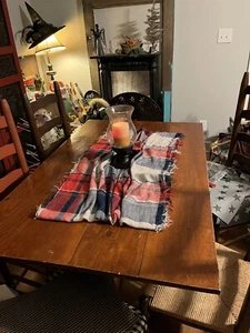 Grubby Primitive Country Patriotic Red White Blue Woven Table Scarf Runner 36" - Picture 1 of 24
