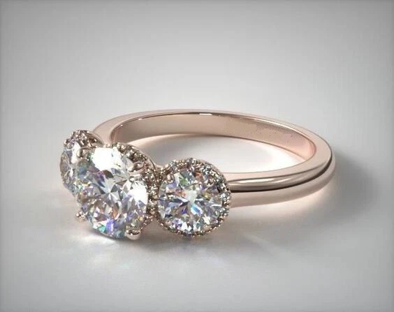 Anillo de compromiso de diamantes de corte redondo de 2,00 quilates con acabado en oro rosa de 14 quilates Foto 1 de 1