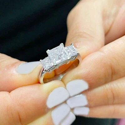 IGI Certified 14k Solid White Gold Princess Cut Diamond Engagement Ring 2.50ctw - Image 1 of 4