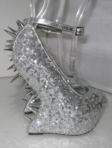 Zapatos Privileged Silver Spikes 6.5" Cuñas Sin Tacón 2" Plataforma MUJERES Talla 5 - Imagen 1 de 4