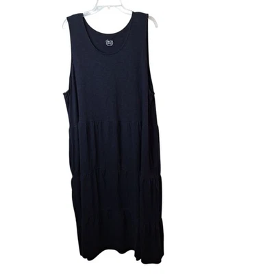 Denim & Co. Beach Linen Blend Midi Dress Tiered Women’s Size 3X Black Pockets - Image 1 of 4