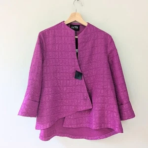 Joseph Ribkoff Textured Asymmetrical Jacquard Swing Jacket Pink Womens 8 - Picture 1 of 11