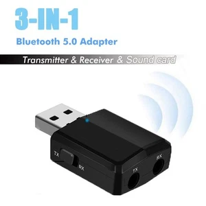 3 in 1 Bluetooth 5.0 Adapter USB Transmitter Sound Card Music Audio Receiver - Photo 1/12