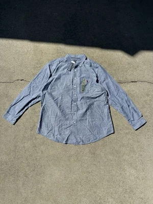 Polo Assn dos EUA. Camisa masculina manga longa com botões tamanho XL ALTA cinza com pontos NOVA - Imagem 1 de 4