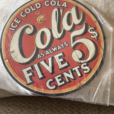 Vintage Inspired “Ice Cold Cola 5 Cents As Always” 8”x8” Round Tin - Image 1 of 4