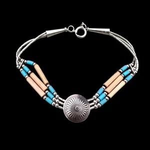 "Pulsera de plata esterlina líquida de varias hebras Southwest Concho 925 vintage 7""" - Imagen 1 de 5