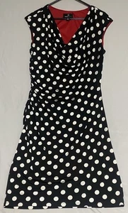 Ronni Nicole Polka Dot Dress Sz 16 Black White Drape Neck Pleated Side - Picture 1 of 9