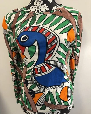 Tory Burch Women's Geometric Bird Printed Long Sleeve Shirt Size Large - Image 1 of 4
