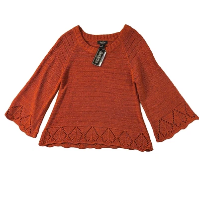 Vtg Peck & Peck Sweater Size M Orange Rust Knit Crochet Boho Lightweight NWT - Image 1 of 4