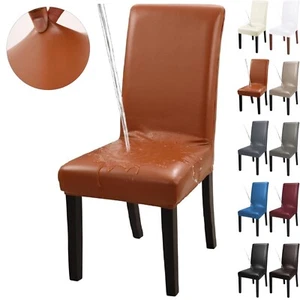 PU Leather Dining Chair Covers Slipcover Waterproof Stretch Fit Chair Protector - Picture 1 of 19