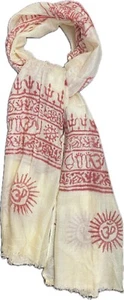 Hippie Om Ganesh Yoga Meditation Scarves Prayer Beige Cotton Light Scarf Nepal - Picture 1 of 2