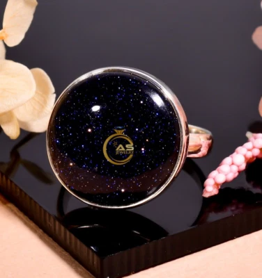 Blue Sunstone Ring 925 Sterling Silver Handmade Statement Boho Rings Jewelry - Image 1 of 4