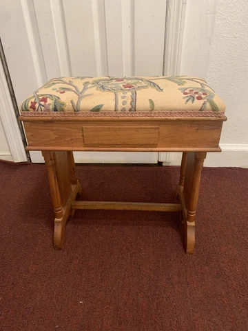 Antique Needlepoint Wooden Vanity or Piano Bench Seater Stool Cover