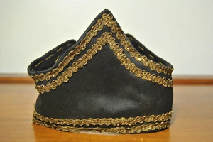 Kopfschmuck Antik Stoff Antik Schwarz Stickerei Vergoldung - Picture 1 of 15