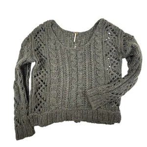 Free People Maribel Mohair-Mischung Grobstrickpullover mit Ösen und Zopfmuster mittelgrau - Bild 1 von 9