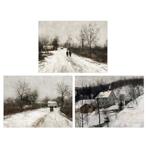 Retro Rustic Snowy Winter Countryside Posters Set of 3 - 16X12/20X16/24X18/36X24 - Picture 1 of 10