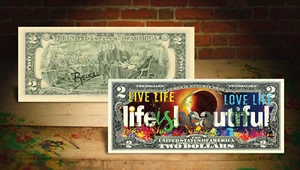 LIFE IS BEAUTIFUL 2017 Solar Eclipse $2 U.S. Bill HAND-SIGNED Rency ART Banksy - Picture 1 of 3