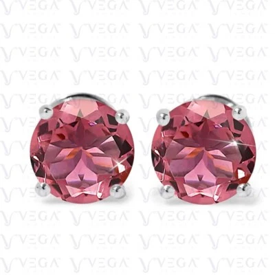 4.00 克拉圆形切割天然碧玺推背耳钉 18k 镀白金 — 第 1/4 张图片