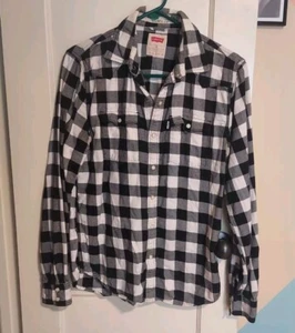 Levis Black And White Flannel Shirt Medium Long Sleeve - Picture 1 of 5