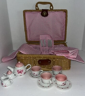 Schylling Butterfly Tea Set Basket 23 Piece Miniature Porcelain Set - Image 1 of 4