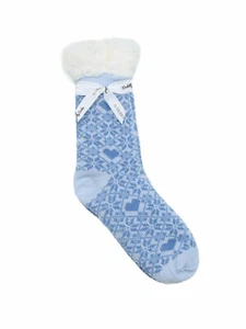 Damas Mujeres Calcetines Suaves Cálidos Esponjosos Pollo Forrados en Lanza - Corazones Scandi Azules - Imagen 1 de 2