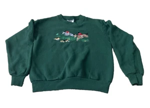 Vintage LEE Green Crewneck Sweatshirt YOUTH Size Large Dogs Hunting Made in USA - Picture 1 of 9