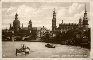 DRESDE Sajonia 1927 Elba barco de vapor pasa por el puente de María antiguo postal - Imagen 1 de 2