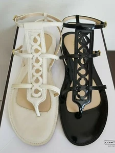 SANDALIAS COACH GERALYNN NEGRAS BLANCAS CHAROL LOGO GLADIADOR 6 7 7.5 ME ENCANTAN ZAPATOS - Imagen 1 de 16