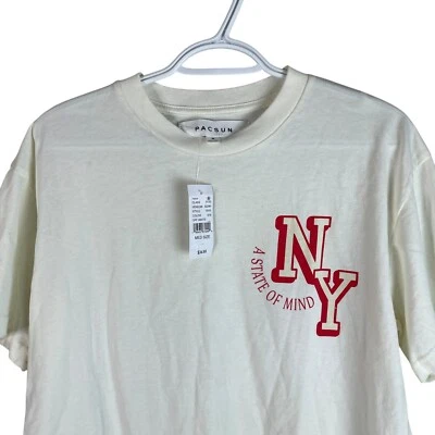 NUEVA Camiseta Pacsun Para Hombres NY A State Of Mind Mediana Marfil S/S Mezcla de Algodón Elástico Foto 1 de 4