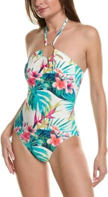 NUEVO CON ETIQUETAS Vince Camuto Mujer Anillo Recortado Halter Una Pieza Tropic Talla 6-14 $140 AA295 Foto 1 de 2