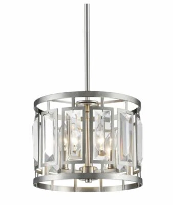 Lámpara de araña de tambor de cristal corte Z-Lite Mersesse 6007-11BN níquel cepillado 3 luces 12" Foto 1 de 4