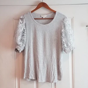 Kim and Cami Swing Lace Short Sleeve Tee Size XL Striped Stretch 2B-17 - Picture 1 of 8