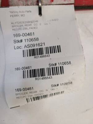 Used Rear Spoiler fits: 2010 Chevrolet Aveo Ntbk flush mount Rear Grade A - Image 1 of 4