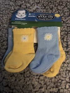Gerber 4Pack  Socks For Girl Baby  Newborn Wiggle Proof Stay On Technology Comfy - Picture 1 of 3