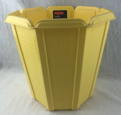 Cesta de basura octágona amarilla Rubbermaid aspecto tejido 1982 vintage Foto 1 de 4