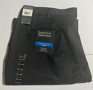 Herren Anzughose Perry Ellis Portfolio moderne Passform Twill flache Vorderseite 44 x 30 schwarz - Bild 1 von 7