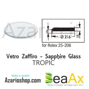 Vetro Zaffiro Rolex Tropic 25.206 senza lente guarnizione inclusa - Swiss Made - Picture 1 of 1