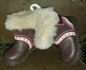 Janie and Jack In the Alps Brown Pink Faux Fur Boots Size 5 Toddler NEW *