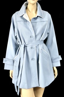 Retro Vintage 70s Blue Gray Belted Polyester Coat Light Sz XL 18.5 - Image 1 of 4