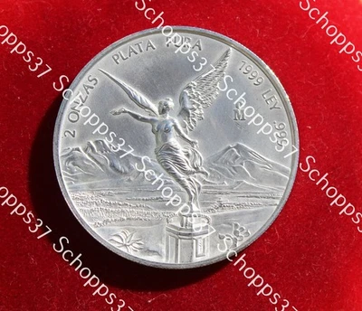 2 Unzen Silber Münze Silbermünze Siegesgöttin Vulkan Libertad Mexiko 1999 selten - Bild 1 von 2